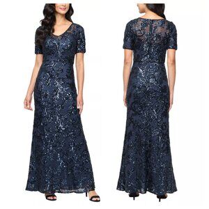 Alex Evenings Sequin Gown in Deep Ocean